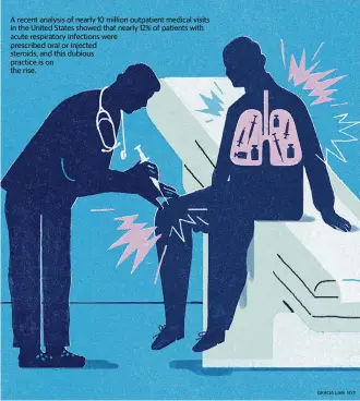  ?? GRACIA LAM NYT ?? A recent analysis of nearly 10 million outpatient medical visits in the United States showed that nearly 12% of patients with acute respirator­y infections were prescribed oral or injected steroids, and this dubious practice is on the rise.