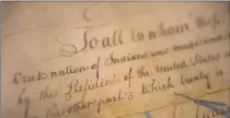  ?? Associated Press file photo ?? A detail of the 1790 Treaty of the Muscogee (Creek) Nations and the United States on display at the Smithsonia­n’s National Museum of the American Indian “Nation to Nation: Treaties Between the United States and American Indian Nations” in Washington.