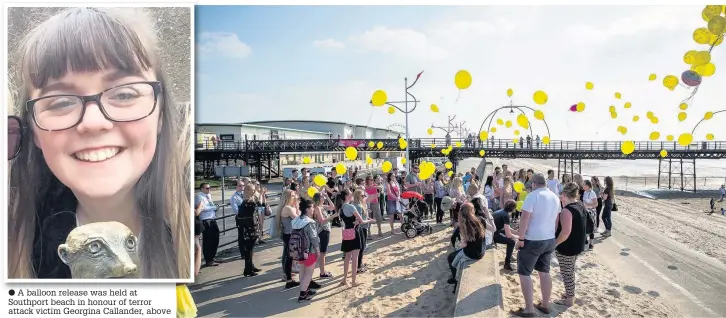  ?? A balloon release was held at Southport beach in honour of terror attack victim Georgina Callander, above ??