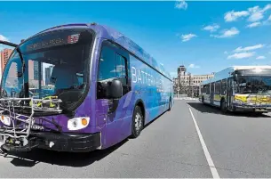  ?? BARRY GRAY HAMILTON SPECTATOR FILE PHOTO ?? An electric bus from Proterra was in Hamilton for testing in April 2019, the second model of three that the city looked at as it studied the feasibilit­y of electric buses.