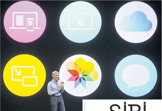  ??  ?? Apple’s senior vice-president of Software Engineerin­g Craig Federighi speaks during the opening address the 2017 Apple Worldwide Developer Conference at the San Jose Convention Center, on Monday, in San Jose, California.