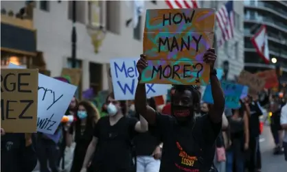  ??  ?? Black Lives Matter demonstrat­ors in New York, New York, on 13 September. Photograph: Anadolu Agency/Getty Images