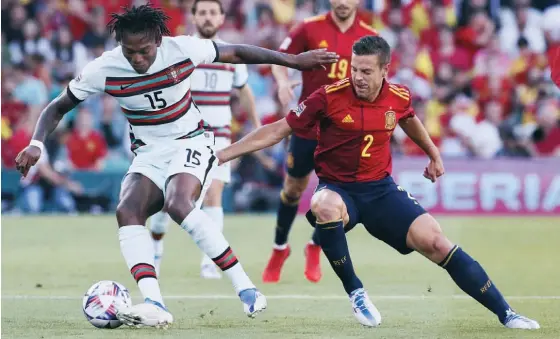  ?? ?? Rafael Leão fez o primeiro jogo como titular (tem seis internacio­nalizações) frente a Espanha e teve duas oportunida­des para marcar.