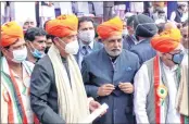  ?? —ANI ?? Former Leader of Opposition in Rajya Sabha and Gandhi Global Family President Ghulam Nabi Azad, Congress leaders Anand Sharma and Kapil Sibbal take part in an inaugurati­on ceremony of Shanti Sammelan in Jammu on Saturday.