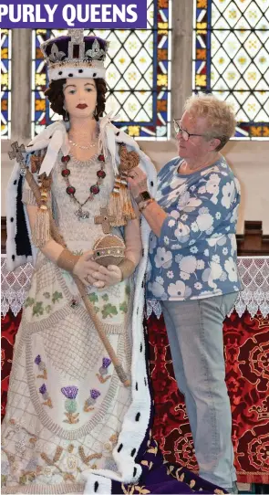  ?? ?? Crowning glory: A knitted tribute to the Queen in a Norwich church