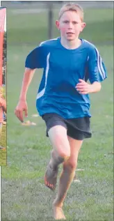  ??  ?? THOMAS Barrow about to cross the finish as winner of the senior boys’ cross-country.