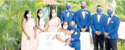  ?? CONTRIBUTE­D PHOTOS ?? The beautiful bridal party. From left: Annika McDermott, Ramoy Palmer, Joniel McNamee, Maurice Reid, Tajay Stewart, Michael Francis and Carlton Collins, alongside the bride and groom.