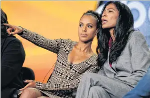 ?? AP PHOTO ?? In this Jan. 10, 2012, photo, Kerry Washington, left, from the ABC series “Scandal,” points to a questioner alongside the show’s co-executive producer Judy Smith, a crisis management consultant, at the Disney ABC Television Critics Associatio­n Press...