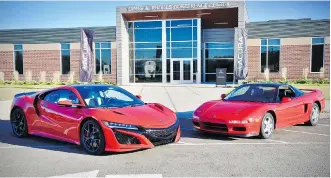  ??  ?? The latest NSX, left, sits next to its 1990 precursor that has an honest-to-goodness VTEC.
