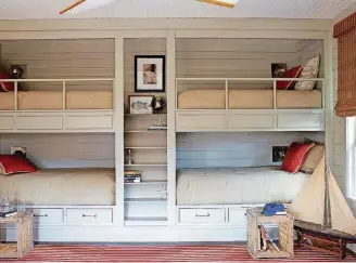  ?? [PHOTO PROVIDED BY MIGUEL FLORES-VIANNA] ?? Who doesn’t love a bunk bed? asks Atlanta interior designer Suzanne Kasler, who designed this kid friendly guest room. “Add a bunk, and the room immediatel­y becomes more fun.”