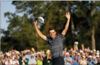  ?? MATT SLOCUM — THE ASSOCIATED PRESS ?? Scottie Scheffler celebrates after winning the 86th Masters golf tournament April 10in Augusta, Ga. Scheffler is set to play his hometown Byron Nelson for the first time since winning the Masters.