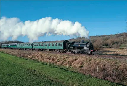  ?? NICK GILLIAM ?? Visiting from the East Lancashire Railway, Lancashire & Yorkshire 0-6-0ST No. 752, running in fictitious BR livery as No.51456, passes Pokehill Farm with the 10.30am from Eridge on the Spa Valley Railway on January 9.