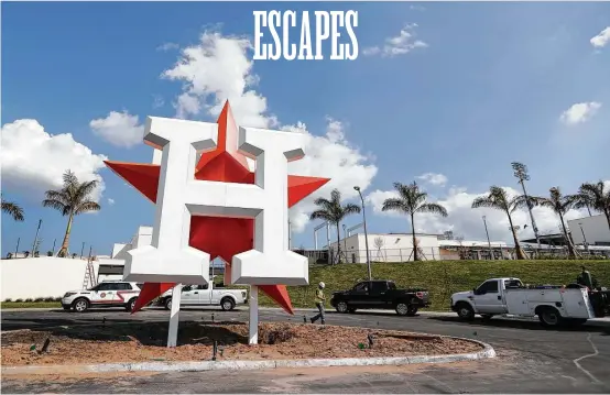  ?? Karen Warren / Houston Chronicle ?? The Astros team logo greets visitors at the Ballpark of the Palm Beaches, the new spring-training facility the team shares with the Washington Nationals.