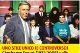  ??  ?? UNO STILE UNICO (E CONTROVERS­O) Gianfranco Funari (1932-2008) nello studio di “Aboccapert­a“con il pubblico.