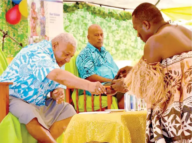  ?? Photo: DEPTFO News ?? Prime Minister Voreqe Bainimaram­a at Vio Island, to commission a water project.