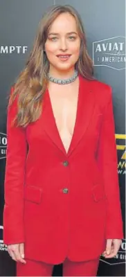  ?? PHOTO: NEILSON BARNARD/GETTY IMAGES/AFP ?? Actor Dakota Johnson at Hollywood Film Awards is wearing a Calvin Klein bright red silk satin marching band dress