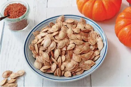  ?? [PHOTO BY SARA MOULTON/AP] ?? Toasted pumpkin seeds are from a recipe by chef Sara Moulton.
