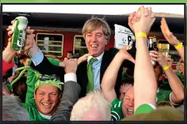  ??  ?? PARTY TIME: FAI boss John Delaney mingling with Ireland supporters in Slovakia before a European Championsh­ip qualifier match in 2010