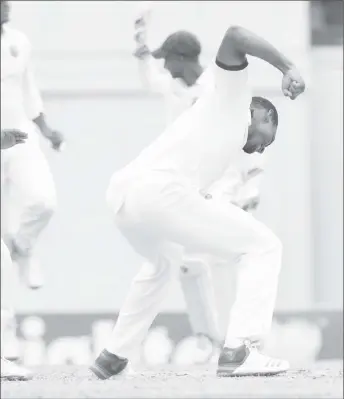  ?? Media) (Photo courtesy WICB ?? Fast bowler Shannon Gabriel celebrates after bowling Yasir Shah on the final day of the second Test at Kensington Oval on Thursday.