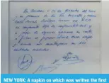  ?? ?? 5,> @692! ( UHWRPU VU ^OPJO ^HZ ^YP[[LU [OL ÄYZ[ promise of a contract to secure 13-year-old Lionel Messi for FC Barcelona, is on display at Bonhams, New York, on March 5, 2024. — AFP