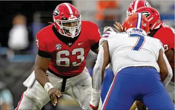  ?? JASON GETZ / JASON.GETZ@AJC.COM ?? Bulldogs center Sedrick Van Pran (63), who was born and raised in New Orleans, on facing the Gators: “When you get here, you’re told about Georgia-florida. … You’re told about the game, what it means, the history, the guys who have played in it.”