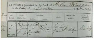  ??  ?? Below: Baptism Register entry for Frederick James Holding