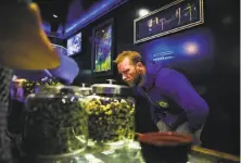  ?? Gabrielle Lurie / The Chronicle 2016 ?? Deric Smith examines different strains of marijuana while shopping at a cannabis dispensary in San Francisco in 2016.