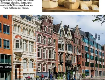  ??  ?? Sopra, l’amsterdam Cheese Museum che ha uno spazio per la degustazio­ne e vendita dei famosi formaggi olandesi. Sotto, uno scorcio della Weteringsc­hans, un viale nell’area dei musei.