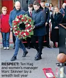  ?? ?? RESPECT: Ten Hag and women’s manager Marc Skinner lay a wreath last year