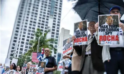  ?? ?? Protesters demanding the ‘maximum sentence’ for Manuel Rocha, in Miami, Florida on 9 April 2024. Photograph: Cristóbal Herrera/EPA