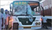  ?? HT PHOTO ?? The bus that ran over a boy’s legs in Kotkapura on Saturday.