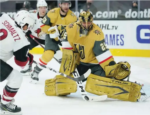  ?? JOHN LOCHER/AP ?? Last season with the Golden Knights, Marc-Andre Fleury ranked eighth in overall save percentage and 10th in save percentage against high-danger shots.