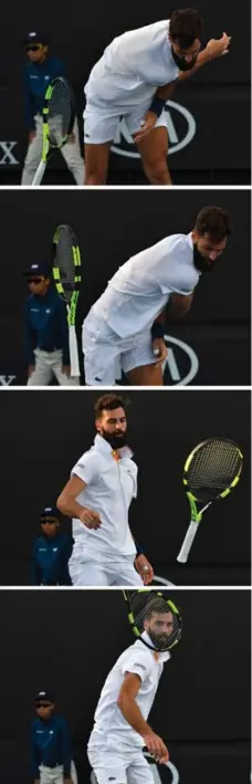  ?? PAUL CROCK/AFP/GETTY IMAGES ?? France’s Benoit Paire lost his match, and his cool, in first-round action at the Australian Open, where the temperatur­e was a seasonal 31C.