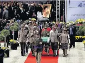  ??  ?? Pallbearer­s carry the coffin of Winnie Madikizela­Mandela, after her funeral service in Soweto