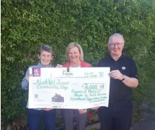  ??  ?? Julia and Tony Hession present Mary McKeon of North West Simon with the proceeds from the sales of ‘Beezies People’.