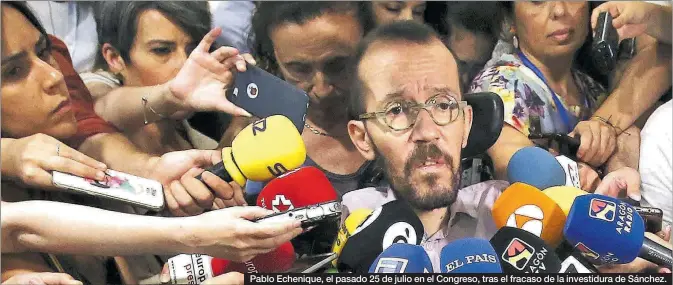  ?? DAVID CASTRO ?? Pablo Echenique, el pasado 25 de julio en el Congreso, tras el fracaso de la investidur­a de Sánchez.