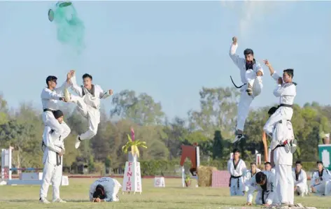  ?? — AFP ?? Army soldiers display martial art skills at an event in Bangalore on Wednesday.