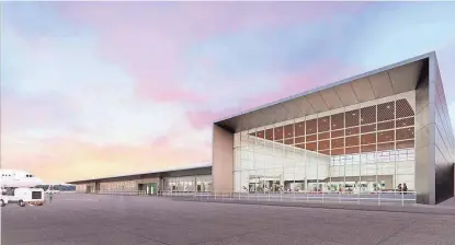  ?? PROVIDED BY SRQ AIRPORT ?? A rendering shows the 75,300-square-foot terminal under constructi­on at SRQ. The FAA said the Airport Layout Plan should be revised to determine if there is aeronautic­al need for the land swap property in the future.