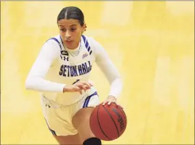  ?? Rich Schultz / Associated Press ?? Seton Hall’s Andra Espinoza-Hunter in action against Villanova. The former UConn recruit transferre­d to Seton Hall this season.