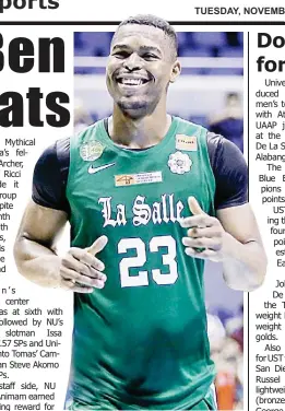  ??  ?? La Salle’s Ben Mbala wins back-to-back MVP.