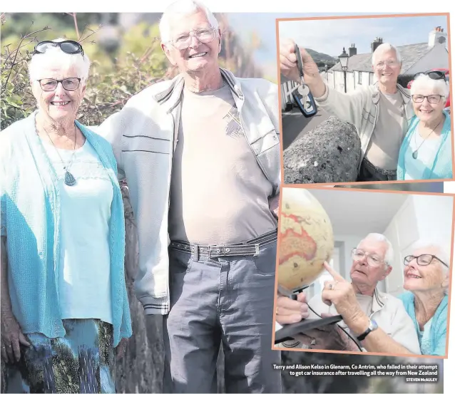  ?? STEVEN McAULEY ?? Terry and Alison Kelso in Glenarm, Co Antrim, who failed in their attemptto get car insurance after travelling all the way from New Zealand