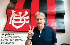  ??  ?? Jorge Jesus vai receber 4 milhões € por ano, mais 3 milhões € por objetivos