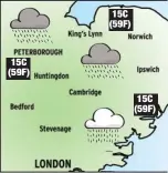  ??  ?? TOMORROW: Cloudy and overcast with showers, heavy at times. Max temp: 15C (59F)