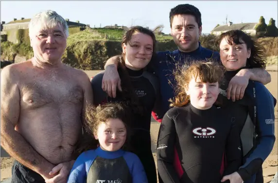  ??  ?? Ready to take the plunge at the New Year’s Day swim at Duncannon were (front) Roisín and Molly Connolly; (back) Jim Kehoe, Caoimhe Connolly, Seamie and Caoline Kehoe.