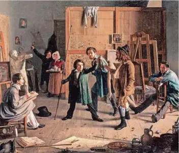  ?? FOTO: MUSEUM KUNSTPALAS­T ?? Wie Maler das Malen lehrten: Ateliersze­ne von Johann Peter Hasencleve­r.