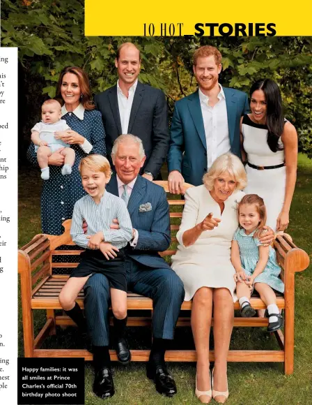  ??  ?? Happy families: it was all smiles at Prince Charles’s official 70th birthday photo shoot