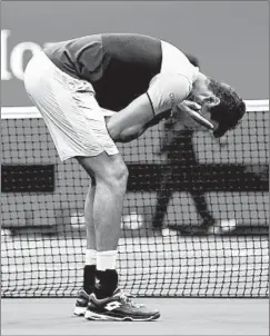  ?? EMILEE CHINN/GETTY-AFP ?? Matteo Berrettini celebrates Wednesday’s quarterfin­al win over Gael Monfils.