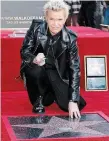  ?? DAVID LIVINGSTON GETTY IMAGES FILE PHOTO ?? Billy Idol was honoured with a star on the Hollywood Walk of Fame in January.