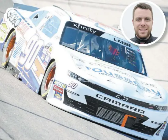  ?? PHOTOS COURTOISIE FESTIDRAG.TV ?? Le pilote québécois Alex Labbé (en médaillon) a mené sa Chevrolet Camaro au 15e rang, samedi, en Série XFinity.