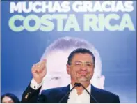  ?? ?? Costa Rica’s former finance minister Rodrigo Chaves speaks to supporters April 3 at his headquarte­rs in San Jose after winning a presidenti­al runoff election.